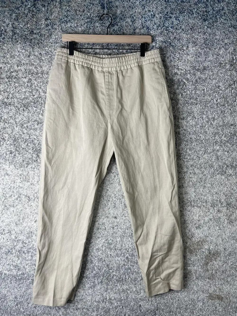 DSTLD Chino Pants Mens Medium Beige Khaki Elastic Waist Tapered Twill Casual